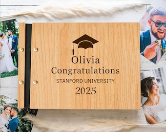 Custom Wooden Graduation Guest Book 2025: University, College, High School