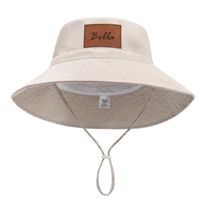 Personalized Baby Sun Hat, Custom Bucket Hat for Toddler Boys Girls Adults, Adjustable Beach Hat, UPF 50+ Beige