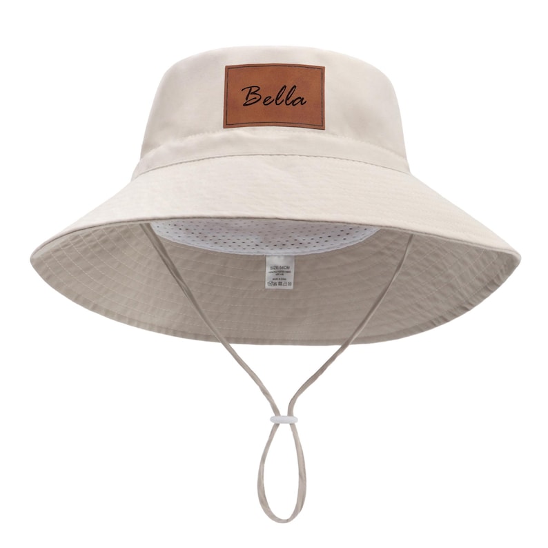 Personalized Baby Sun Hat, Custom Bucket Hat for Toddler Boys Girls Adults, Adjustable Beach Hat, UPF 50+ Beige
