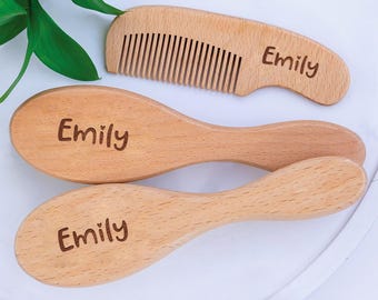 Personalized Baby Brush and Comb Set: Wooden Newborn Gift