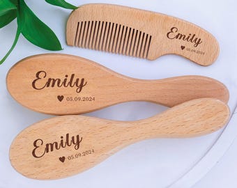 Personalized Baby Brush and Comb Set: Wooden Newborn Gift