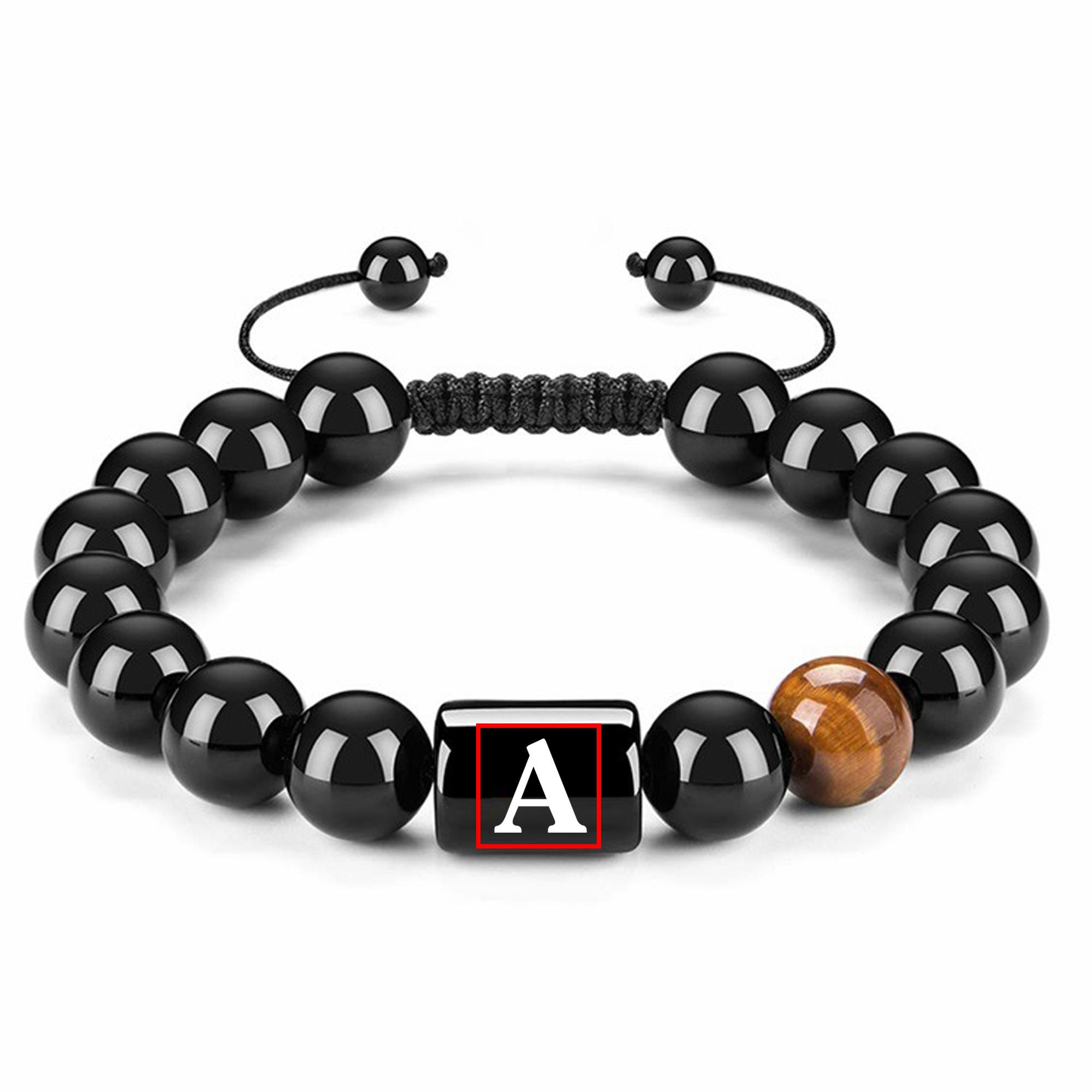 Personalized Bracelets for Men Natural Black Onyx Tiger Eye