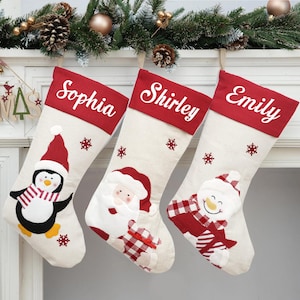Personalized Christmas Stockings with Names Custom Stockings Christmas White and Red Large Xmas Stockings Personalized Stockings