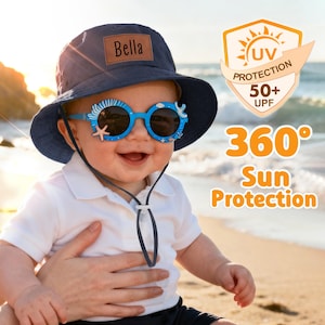 Personalized Baby Sun Hat, Custom Bucket Hat for Toddler Boys Girls Adults, Adjustable Beach Hat, UPF 50+ image 8