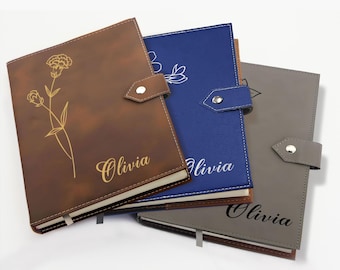 Personalized Leather Journal: A5 Notebook with Engraved Birth Flower