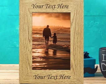 Personalized Photo Frame: Laser Engraved Wood, Custom Text (7x5)