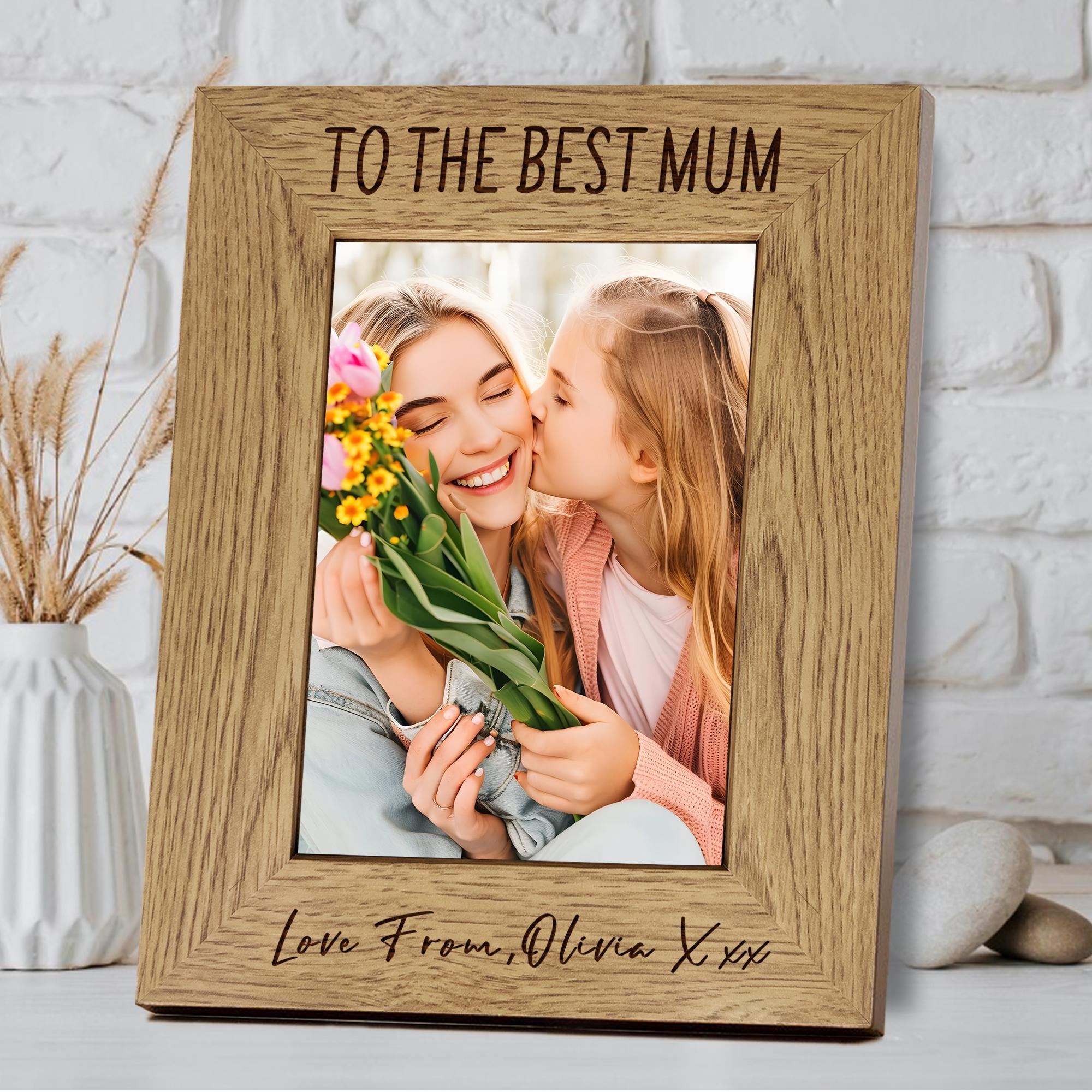 Personalized Wooden Photo Frame: Engraved Gift for Mum, Grandma