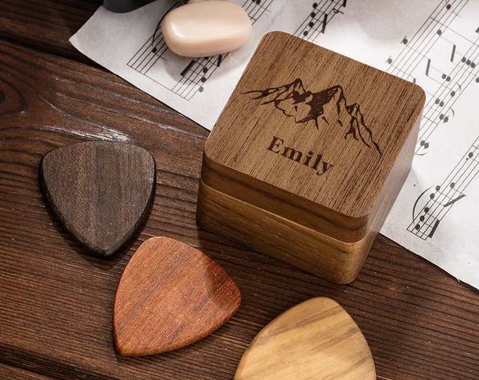 Personalized Guitar Pick Holder Storage Custom Wooden Guitar Picks Box Wood Guitar Plectrum Organizer Case Music Gift for Guitarist Musician