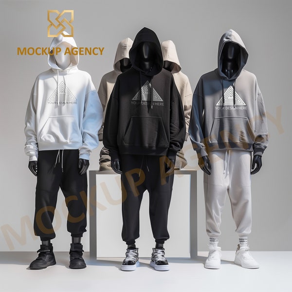 Triple Hoodie Mockup Set | Bella Canvas | Gildan | Fashion Mannequins Display | PSD/PNG/JPG | 300 dpi | Digital Mockup | Commercial Use.