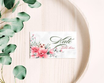 Place card Template, Pink, Floral, Printable Wedding Table card, Printable Name Cards, Seat card