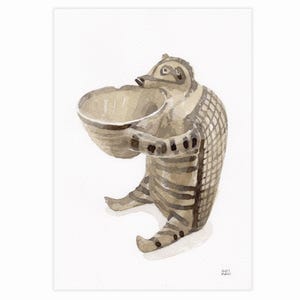 Porcospino delle Cicladi, Dipinto ad acquerello originale, Museo d'arte cicladica, Brocca a forma di porcospino, Musei di Atene, Ricordi di viaggio greci, Cultura greca