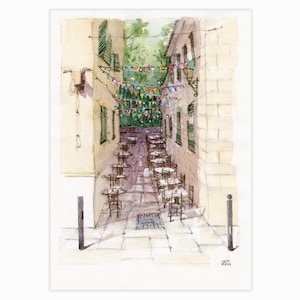 Plaka Taverna Atene, schizzo originale ad acquerello, Atene Grecia, ricordi di viaggio, regalo unico