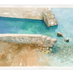 Corfu Canal Contra Fossa, originele aquarel, Grieks zeegezicht, Grieks reisgeheugen, uniek Grieks cadeau, Griekse muurkunst, oude vesting