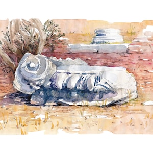 Colonna del Tempio di Atene, Grecia, Stampa ad acquerello, Giclée in edizione limitata, Zeus Olimpio, Ricordi di viaggio, Regali culturali greci, Regalo unico