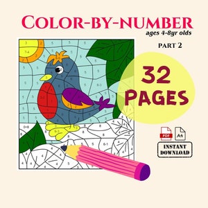 Coloring by Numbers for Kids: Printable sheet l HomeSchool Worksheet l Coloring books for Kindergarten, Activity ages 4-8, Fine motor skills