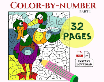 COLORING FOR KIDS | Color by Numbers Printable, Cute Colouring Pages, Educational Activity for ages 4-8, Homeschool Supply, Digital Download