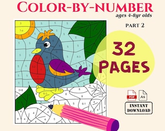 Coloring by Numbers for Kids: Printable sheet l HomeSchool Worksheet l Coloring books for Kindergarten, Activity ages 4-8, Fine motor skills