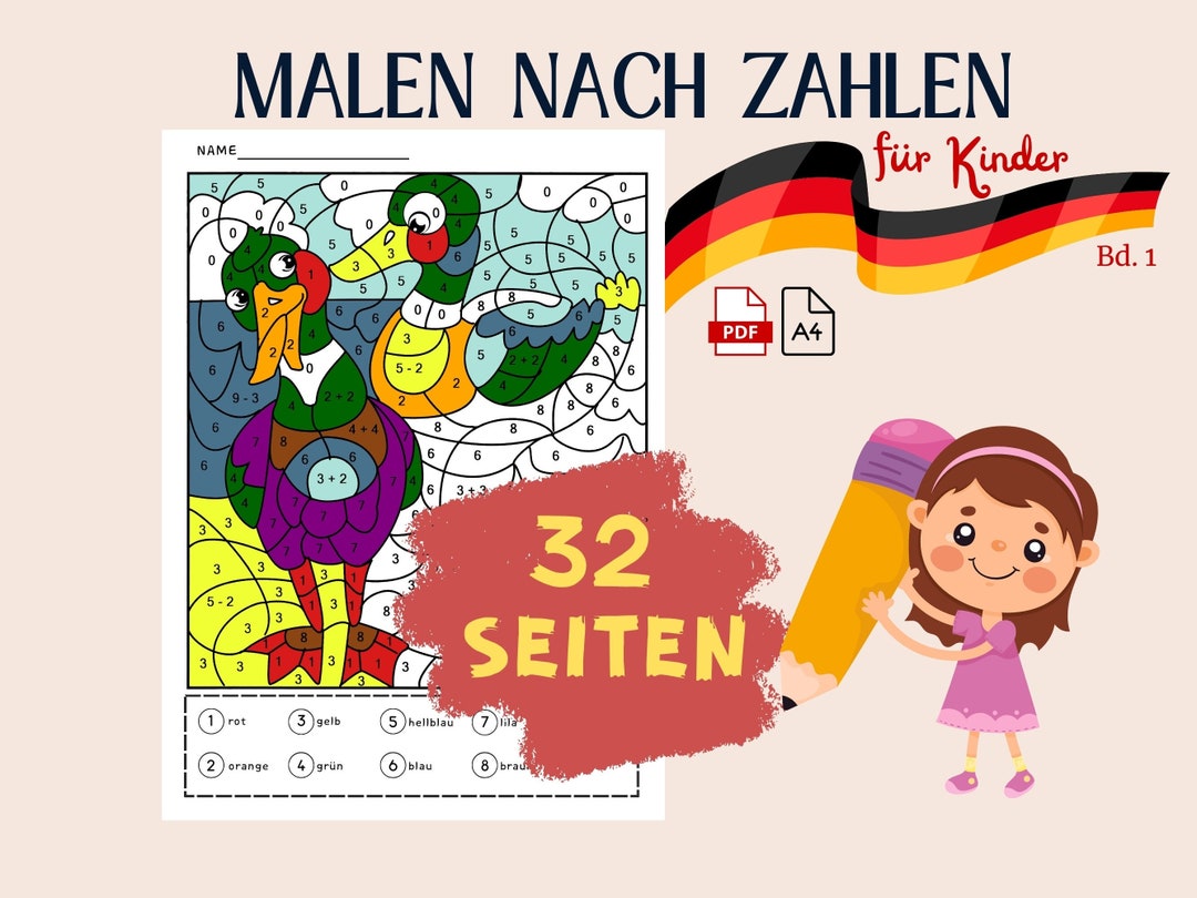  Coloring by Number Malen Nach Zahlen: Interactive Activity Tool Puzzle Illustration 