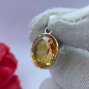 Citrine Oval Cut November Birthstone Necklace Dark Yellow Stone Necklace Solid Silver Handmade Pendant Citrine Oval Cut Pendant Gift for Her