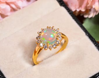 Opal Ring Gold Plated Opal Ring Unique Gemstone Engagement Rings for Women October Birthstone Jewelry Opal Promise Ring Dainty Gift For Her