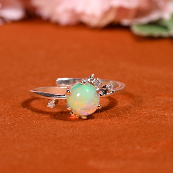 Adjustable Opal Ring Gold Vermeil Opal Ring Round Cut Opal Ring