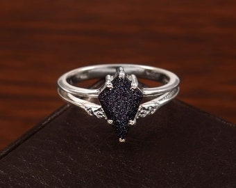 Blue Sandstone Ring Birthstone Ring Kite Shape Engagement Ring Dainty Crystal Ring Anniversary Gift Unique Girlfriend Gift for Daughter