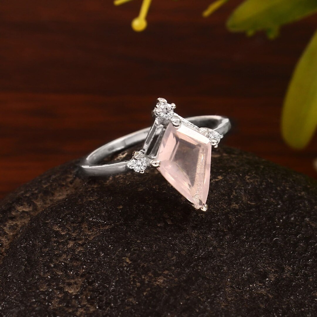 Bague en quartz rose, bague rose, pierre précieuse de guérison