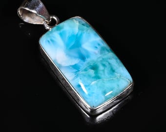 Larimar Pendant Blue Solitaire Pendant 925 Sterling Silver Pendant Women Larimar Necklace Rectangle Larimar Pendant Birthday Gift for Her