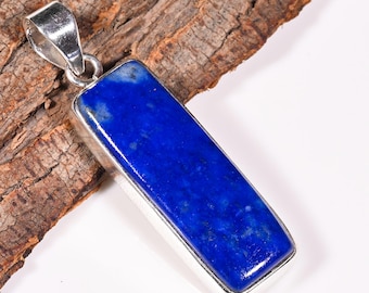 Lapis Lazuli Pendant Blue Solitaire Pendant Lapis Lazuli Gemstone Pendant Lapis Necklace Handmade Pendant Rectangle Pendant Gift for Her