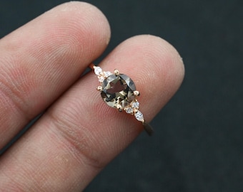 Smokey Quartz Ring Gold Plated Jewelry Handmade Promise Ring November Birthstone Anniversary Gift For Her Dainty Quartz Ring Stacking Ring