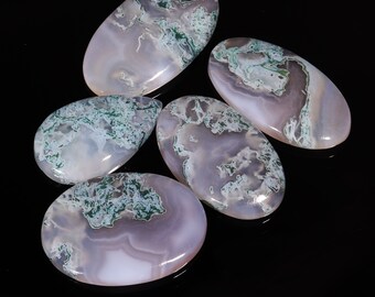 Lot de cabochons en forme de mélange d'agate mousse naturelle de qualité supérieure fantastique pour la fabrication de bijoux, 209,00 Ct, 33X20X7-40X23X6 mm JP-9