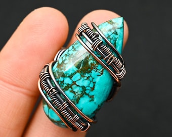 Bague turquoise tibétaine, bague en fil de cuivre, bague turquoise, bague de mariage, bague d'anniversaire, cadeau d'anniversaire, bague tendance, cadeau pour elle