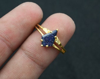 Blue Sandstone Ring Gold Plated Kite Shape Ring Handmade Jewelry Gift For Women Christmas Gift Thanksgiving Jewelry Perfect Couples Gift