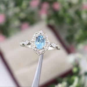 Aquamarine Ring 925 Sterling Silver Ring Engagement Ring Blue Stone Solitaire Ring Promise Perfect Couples Gift Anniversary Gift for Her