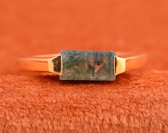 Baguette Moss Agate Ring Green Gemstone Ring 925 Sterling Silver Anniversary Gift for Women Promise Ring Gold Vermeil Ring Wedding Gift