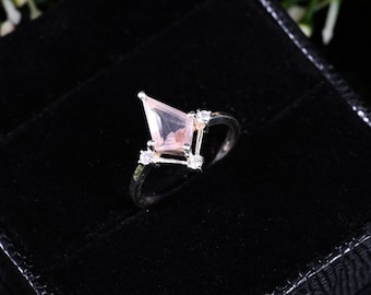 Kite Shape Rose Quartz Ring Unique Birthstone Ring Anniversary Ring Statement Ring Promise Ring Dainty Bridal Jewelry Vintage Gift for Women