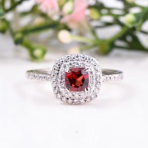 Garnet Ring Dainty Red Crystal Ring January Birthstone Handmade Jewelry Gift For Women Valentine Gift Vintage Red Solitaire Ring Promise