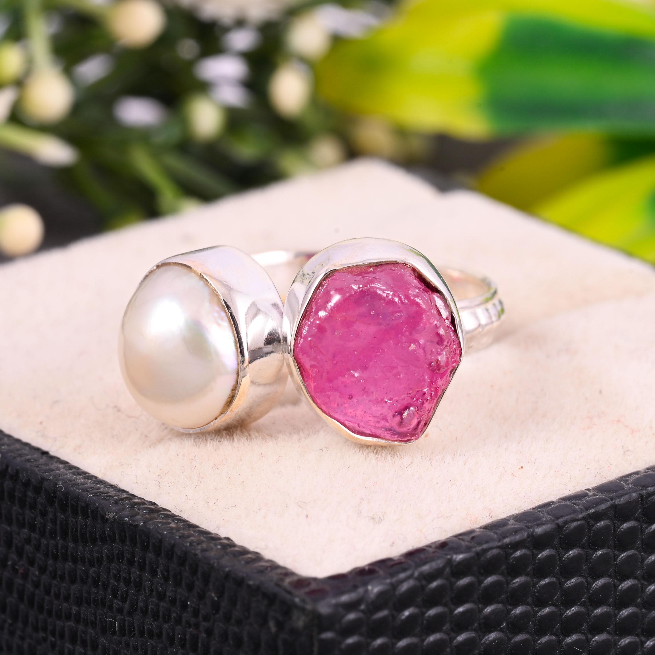 Pearl & Ruby Ring, 925 Sterling Silver Adjustable Solitaire - Etsy