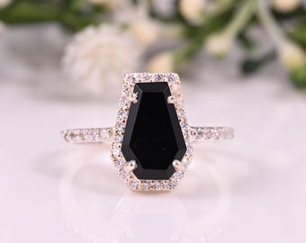 Coffin Black Onyx Statement Ring Unique Wedding Ring Unique Gemstone Engagement Ring Promise Anniversary Ring for Women Bridal Ring Wedding