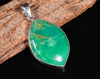 Chrysoprase Pendant Green Gemstone Oval Pendant Sterling Silver Pendant Birthday Gift Women Dainty Chrysoprase Necklace Jewelry Gift for Her