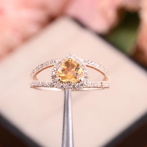 Heart Shape Yellow Citrine Ring Unique Engagement Ring Sterling Silver Ring Unique Yellow Gemstone Ring Women Wedding Jewelry Promise Ring