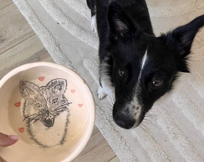 Personalized Ceramic Pet Bowl With a Handmade Portrait