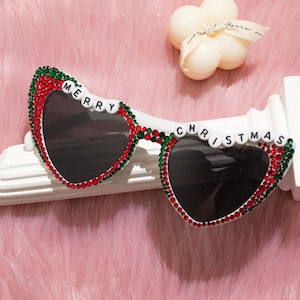 Regalos de fiesta de Navidad, gafas brillantes y festivas, gafas de fiesta con purpurina navideña, gafas de sol navideñas personalizadas, envío rápido desde EE. UU., regalos.