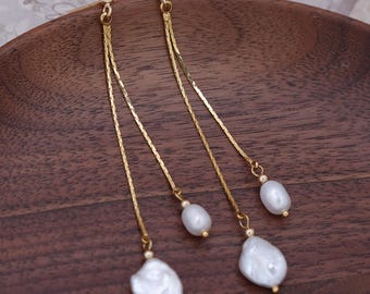 Special-shaped baroque irregular long fringed freshwater pearl earrings original design S924 Tremella needle
