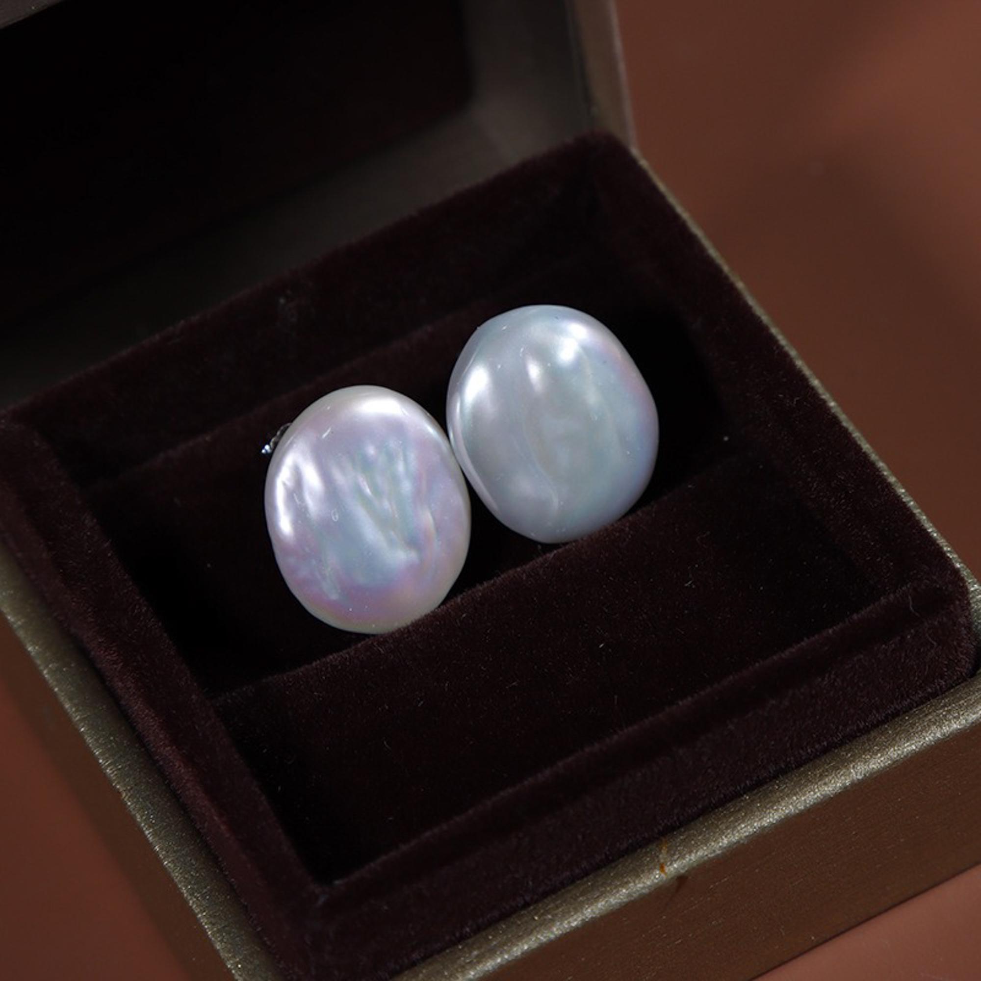 Baroque oval button stud earrings natural freshwater pearl special-shaped earrings S925 sterling silver factory spot wholesale