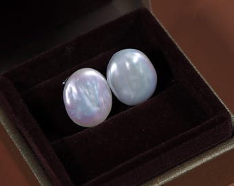 Baroque oval button stud earrings natural freshwater pearl special-shaped earrings S925 sterling silver factory spot wholesale