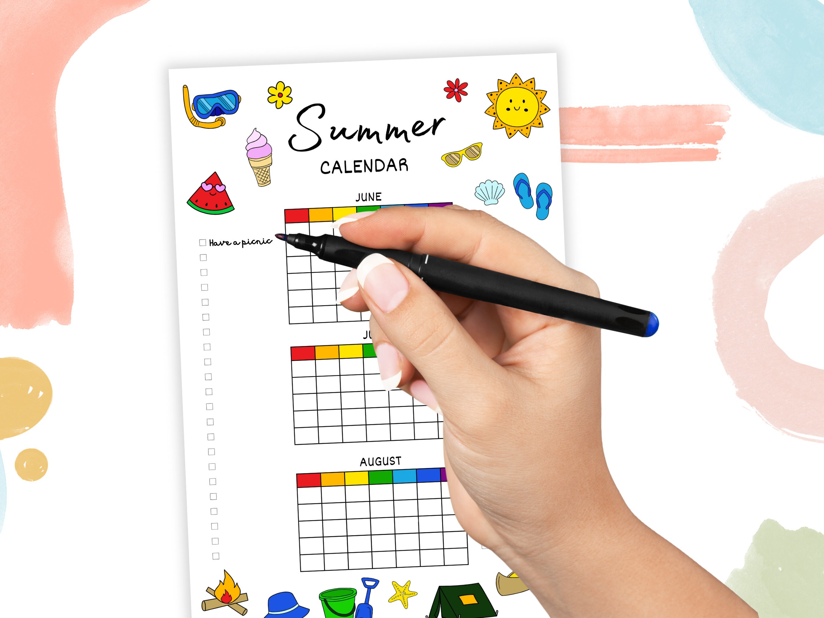 Summer Calendar Poster Printables Summer Fun Bucket List Family Planner ...