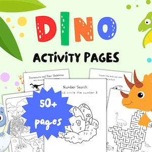 Dinosaur Activity Pages For Kids, Dinosaur Games, Printable Coloring Pages, Dinosaur Party Favors, Dinosaur Activity Pack, Travel Games