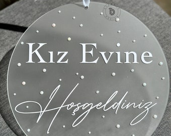 Door sign with pearls, Kapi süsü, Kiz Evine Hosgeldiniz, Welcome sign, Kiz Evi Naz Evi, bride pick-up, Reception sign, Gelin Evine, Söz.