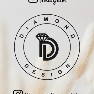 May include: Black and white logo with the text "DIAMOND DESIGN" encircling a diamond ring graphic. The image also includes the Instagram logo and the text "Follow us on Instagram" and "Diamond.Design.HL".